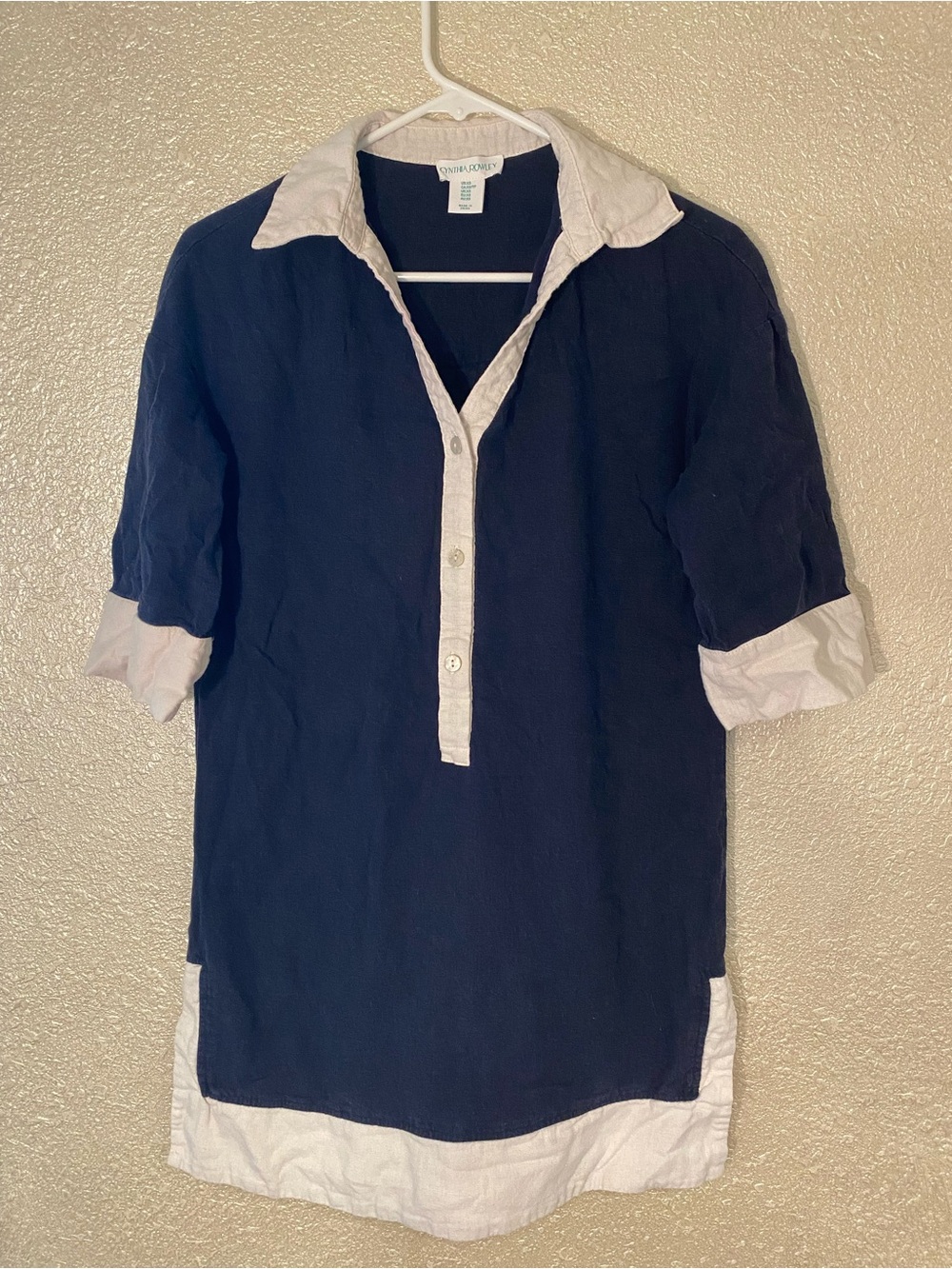 Cynthia Rowley Navy and White Contrast Collar Button-Front Shirt